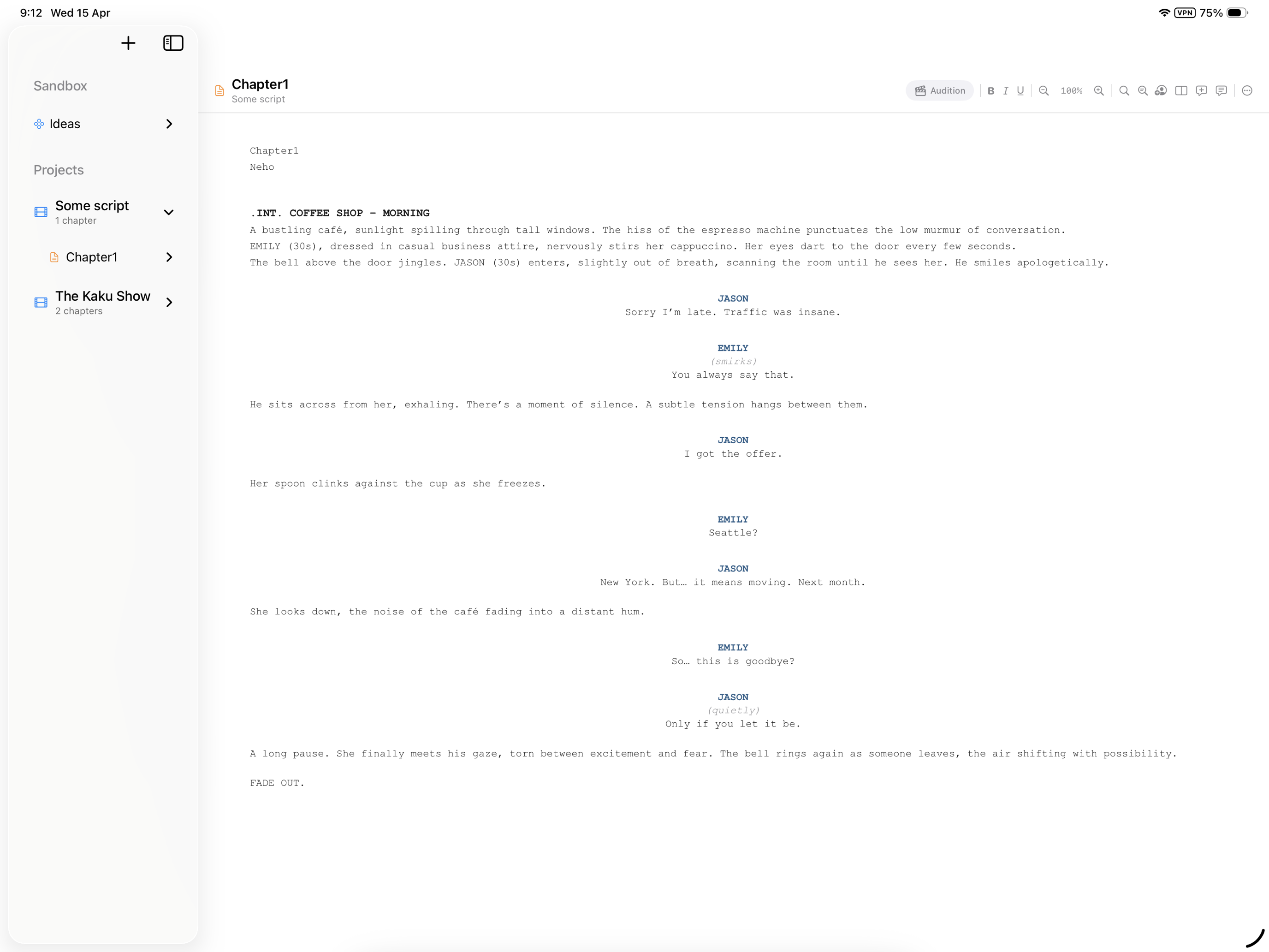 Script editor view